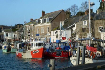 Quirky home with romantic shepherds' hut bedrooms and pretty garden near Padstow