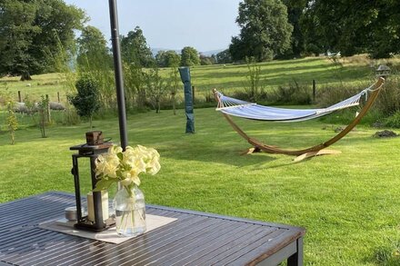 Luxurious shepherds hut with hot tub and pizza oven in the Scottish Trossachs