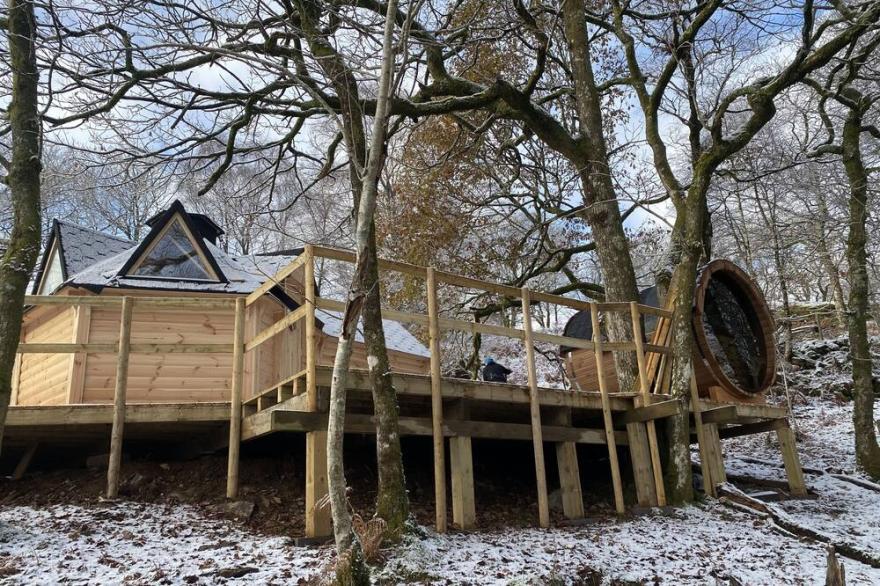 Tree House Cabin with Hot tub & Sauna - In Snowdonia
