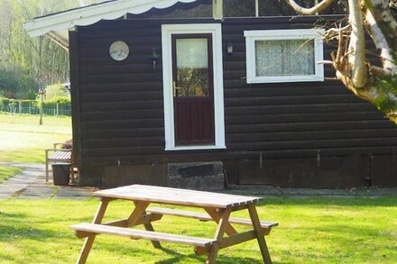 Log cabin in stunning southern Snowdonia woodland.